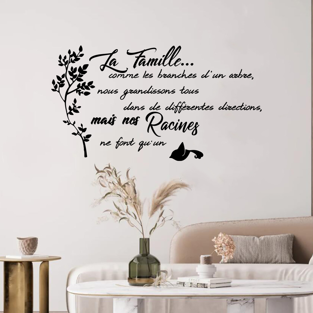Home Textiles France - Французская семейная цитата, дерево, птица, стикер