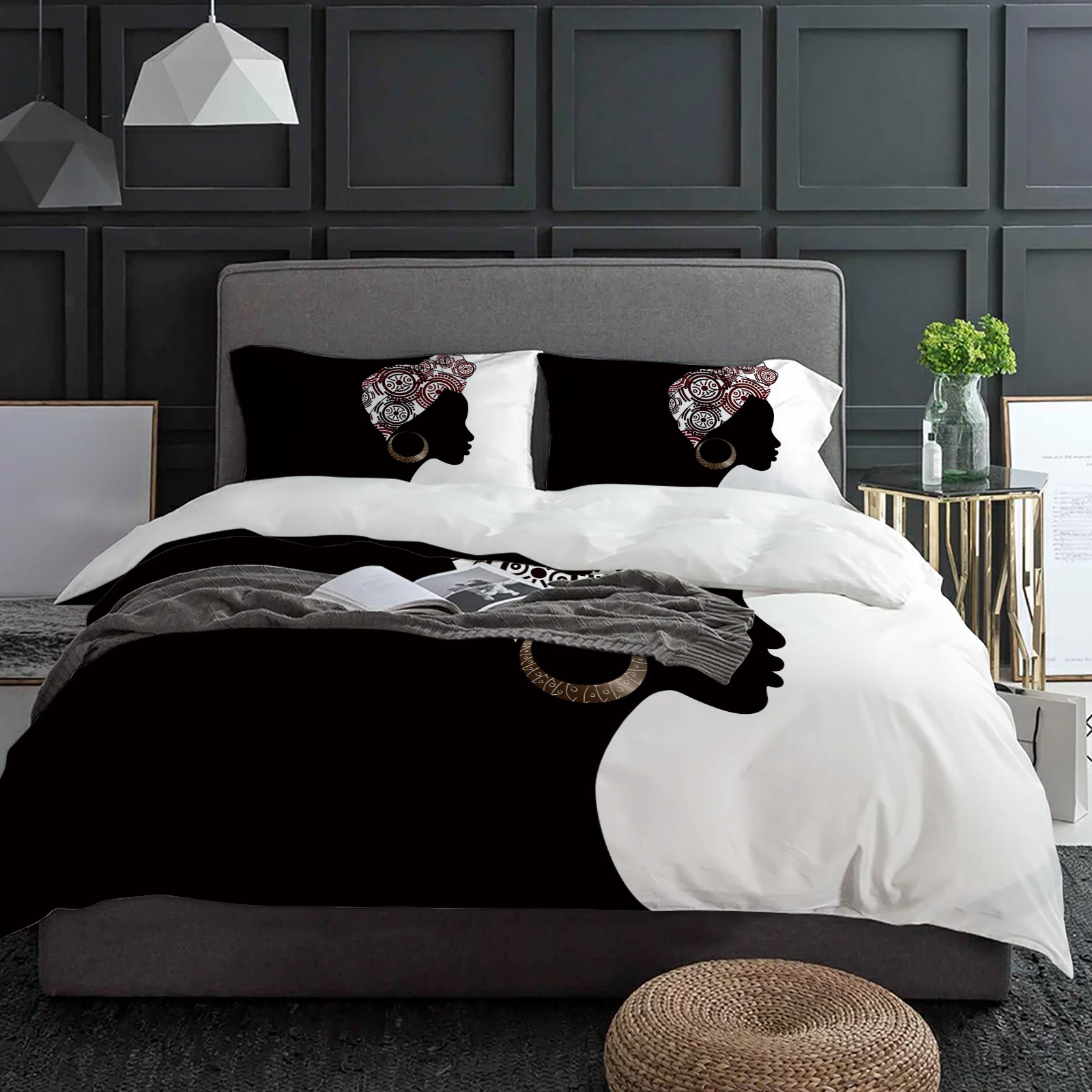Home Textiles Bedding - Черно-белый комплект постельного белья для чернокожих
